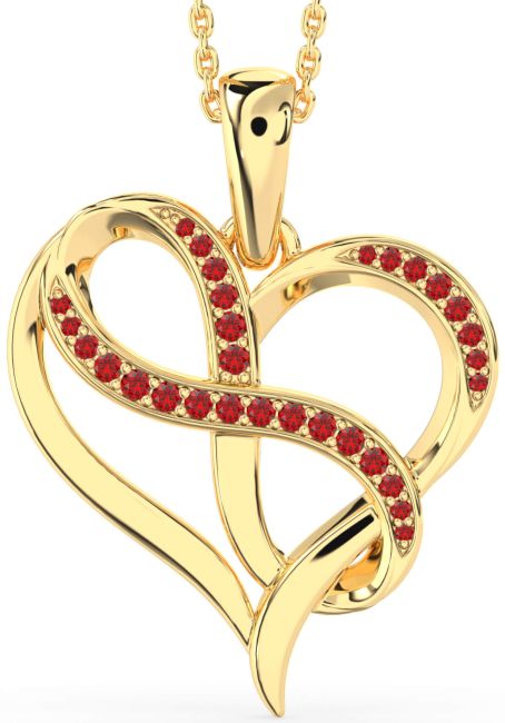 Large Ruby Gold Heart Infinity Necklace