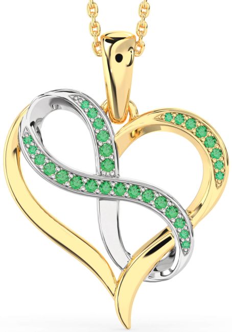 Large Emerald Gold Silver Heart Infinity Necklace