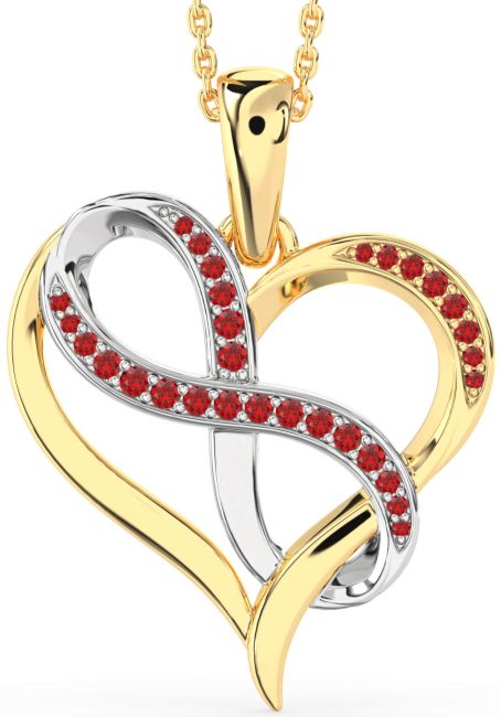 Large Ruby Gold Silver Heart Infinity Necklace
