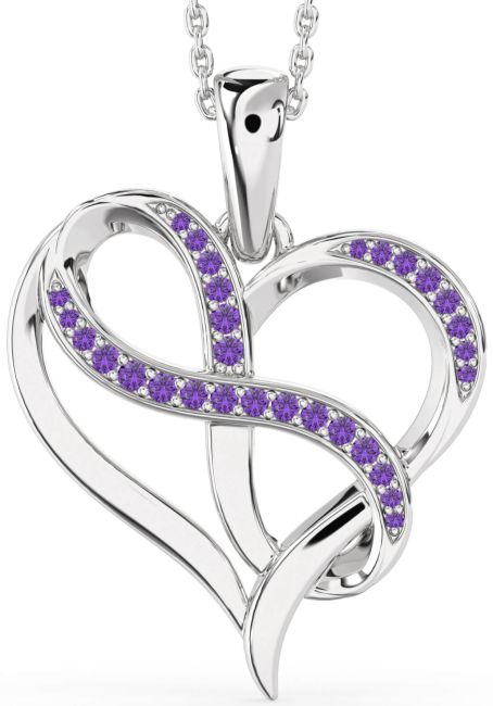 Large Amethyst Silver Heart Infinity Necklace