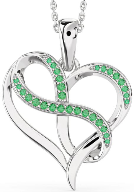 Large Emerald Silver Heart Infinity Necklace