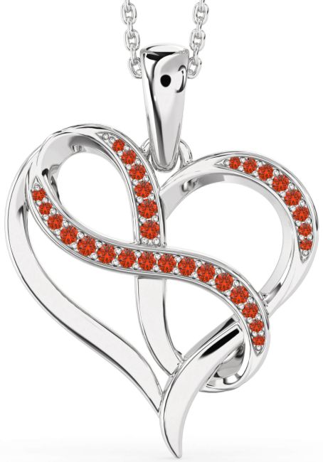 Large Fire Opal Silver Heart Infinity Necklace