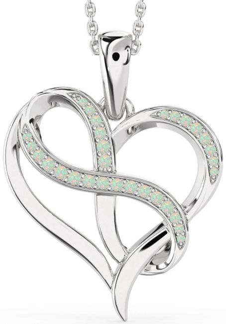 Large Opal Silver Heart Infinity Necklace
