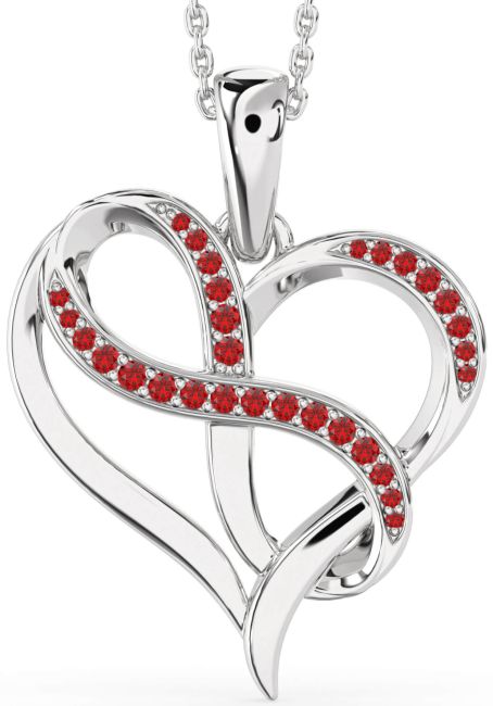 Large Ruby Silver Heart Infinity Necklace