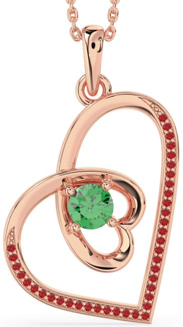 Emerald & Ruby Rose Gold Heart Necklace