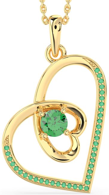 Emerald Gold Silver Heart Necklace