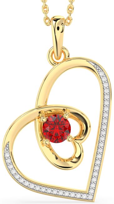 Diamond & Ruby Gold Silver Heart Necklace