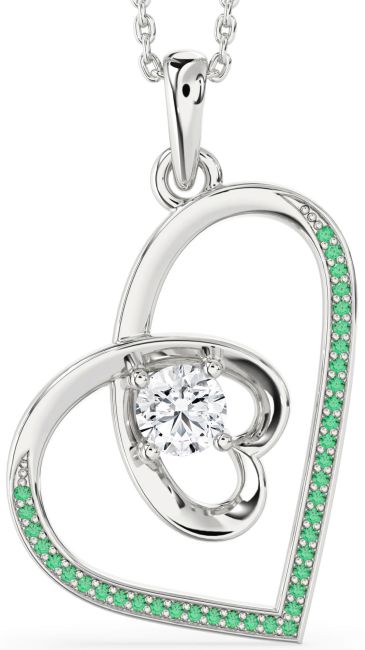 Emerald & Diamond Silver Heart Necklace