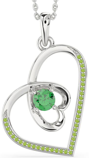 Emerald & Peridot Silver Heart Necklace