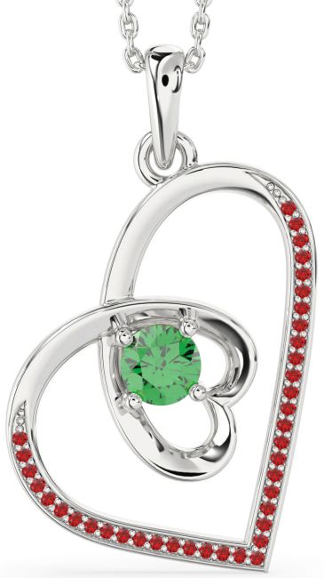 Emerald & Ruby Platinum Heart Necklace