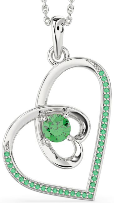 Emerald Platinum Heart Necklace