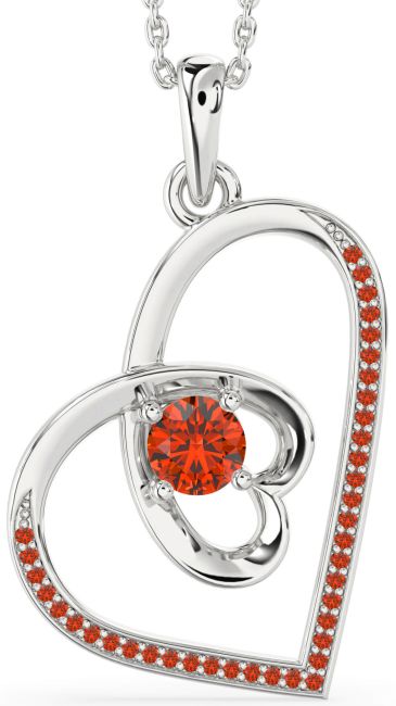 Fire Opal Silver Heart Necklace