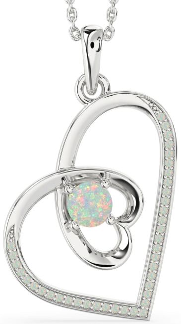 Opal Silver Heart Necklace
