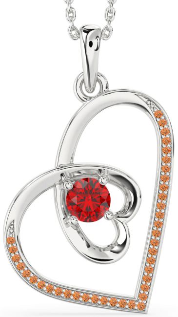 Ruby & Citrine Silver Heart Necklace