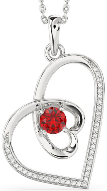 Diamond & Ruby Silver Heart Necklace