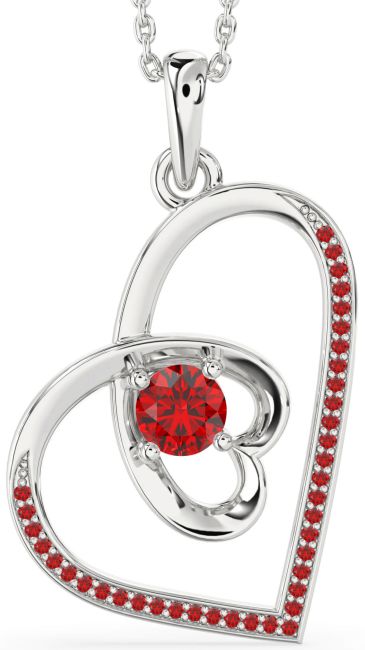 Ruby Silver Heart Necklace