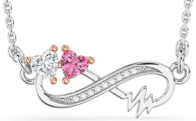 Diamond White Rose Gold Infinity Heart Necklace