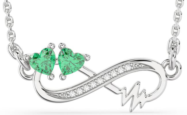 Diamond Emerald Silver Infinity Heart Birthstone Necklace