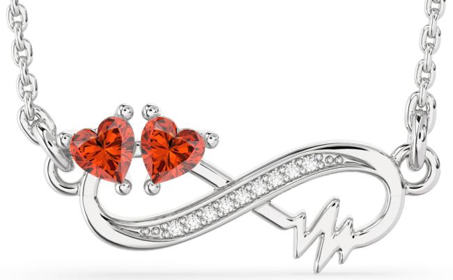 Diamond Fire Opal Silver Infinity Heart Necklace