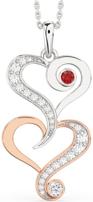 Large Diamond White Rose Gold Heart Necklace