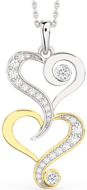 Large Diamond Platinum & Yellow Gold Heart Necklace