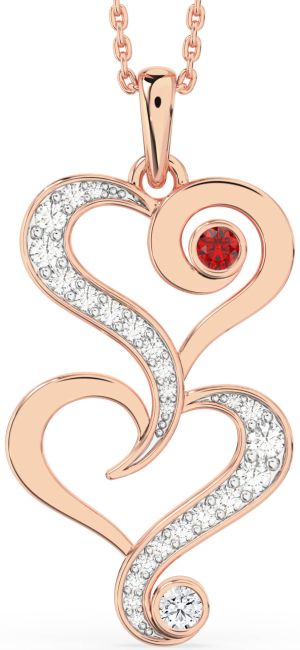 Large Diamond Rose Gold Silver Heart Necklace