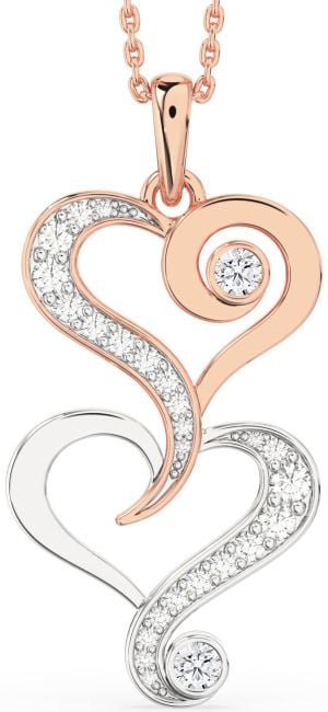 Large Diamond White Rose Gold Heart Necklace