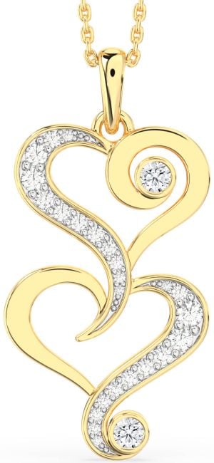 Large Diamond Gold Silver Heart Necklace
