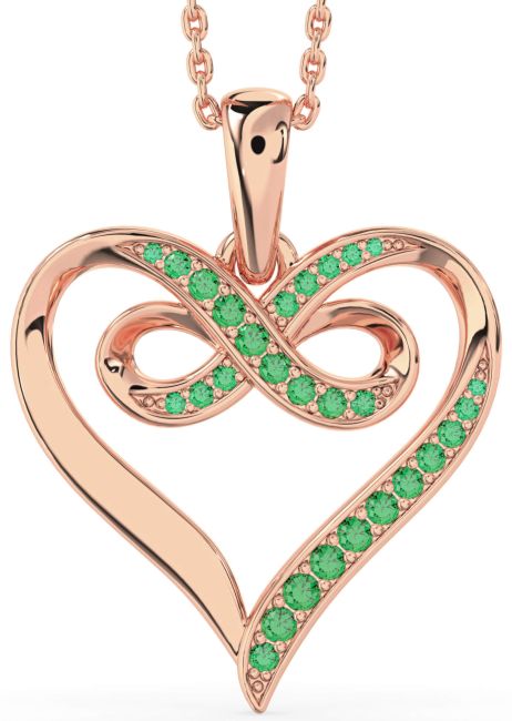 Large Emerald Rose Gold Heart Infinity Necklace