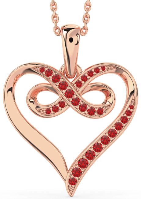 Large Ruby Rose Gold Heart Infinity Necklace