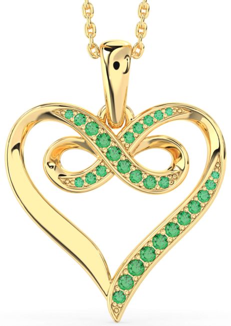 Large Emerald Gold Heart Infinity Necklace