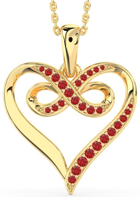 Large Ruby Gold Heart Infinity Necklace