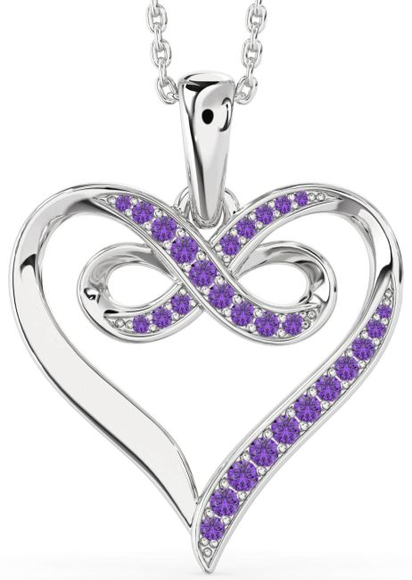 Large Amethyst Silver Heart Infinity Necklace