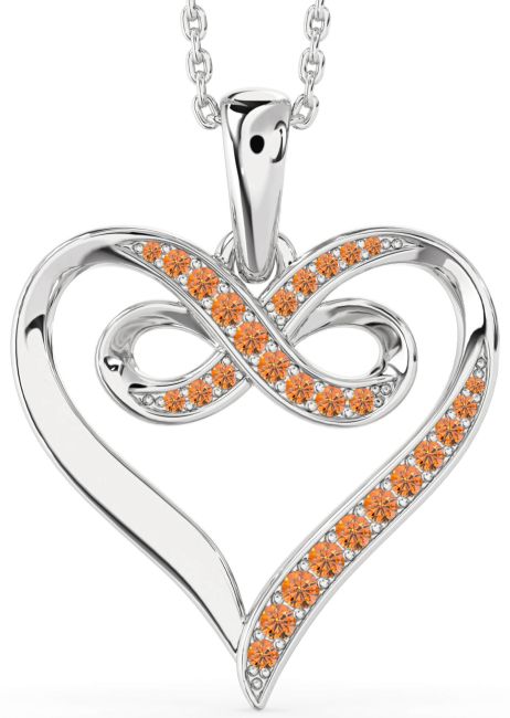 Large Citrine Silver Heart Infinity Necklace
