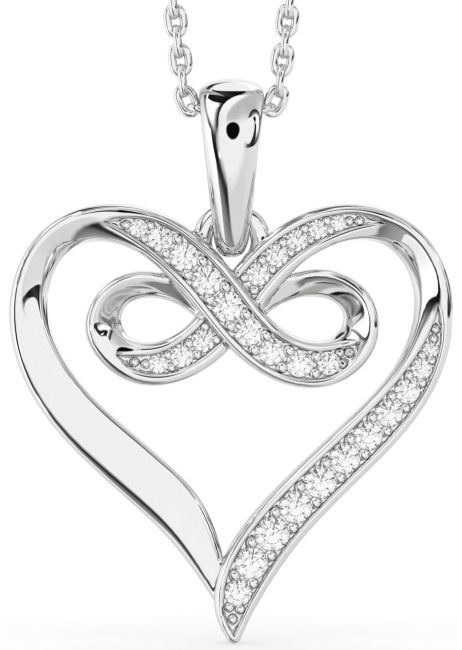 Large Lab Diamond Silver Heart Infinity Necklace