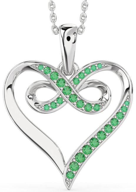 Large Emerald Silver Heart Infinity Necklace