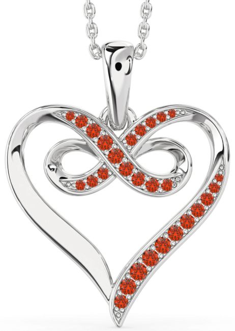 Large Fire Opal Silver Heart Infinity Necklace