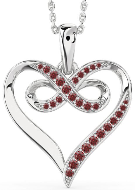 Large Garnet Silver Heart Infinity Necklace