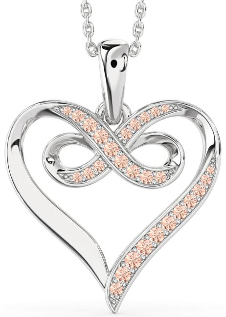 Large Morganite Silver Heart Infinity Necklace