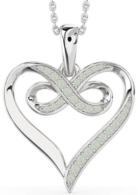 Large Opal Silver Heart Infinity Necklace