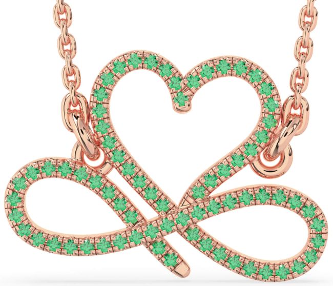 Emerald Rose Gold Heart Infinity Necklace