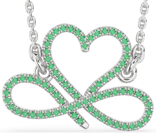 Emerald Silver Heart Infinity Necklace