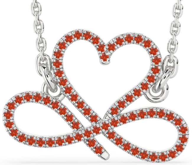 Fire Opal Silver Heart Infinity Necklace
