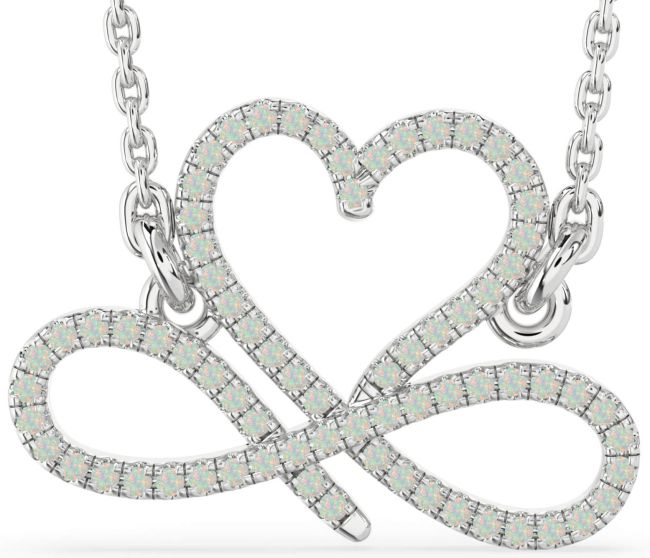 Opal Silver Heart Infinity Necklace