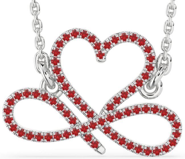 Ruby Silver Heart Infinity Necklace