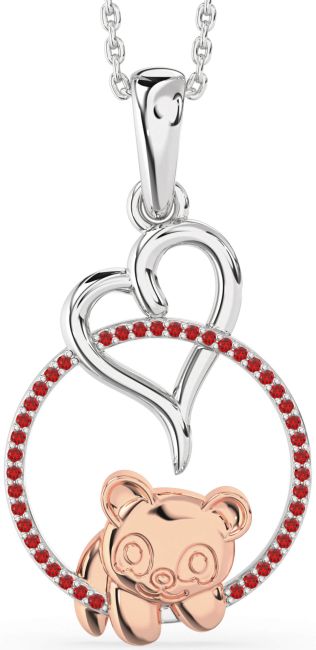 Ruby Rose Gold Silver Heart Circle Bear Necklace