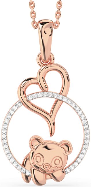 Diamond Rose Gold Heart Circle Bear Necklace