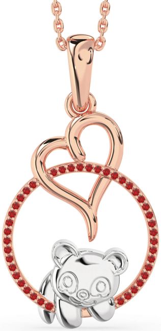 Ruby Rose Gold Silver Heart Circle Bear Necklace