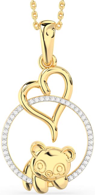 Diamond Gold Silver Heart Circle Bear Necklace