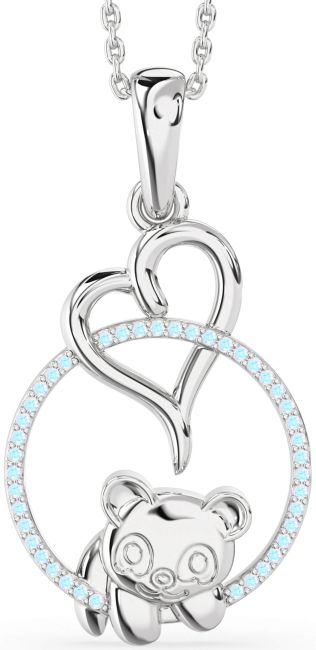 Moonstone Silver Heart Circle Bear Necklace
